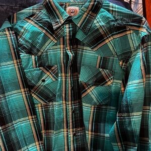 Cinch Turquoise and Black Plaid Shirt